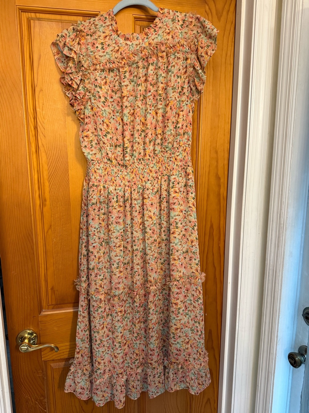 Ce Ce Peach Floral Ruffled dress